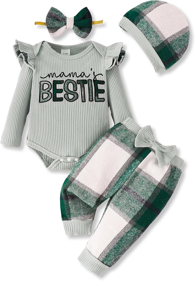 SUNNY PIGGY Baby Girl Clothes Newborn Outfits Infant Ruffle Romper 0-18M Fall Winter Flower Plaid Pants Clothing Set