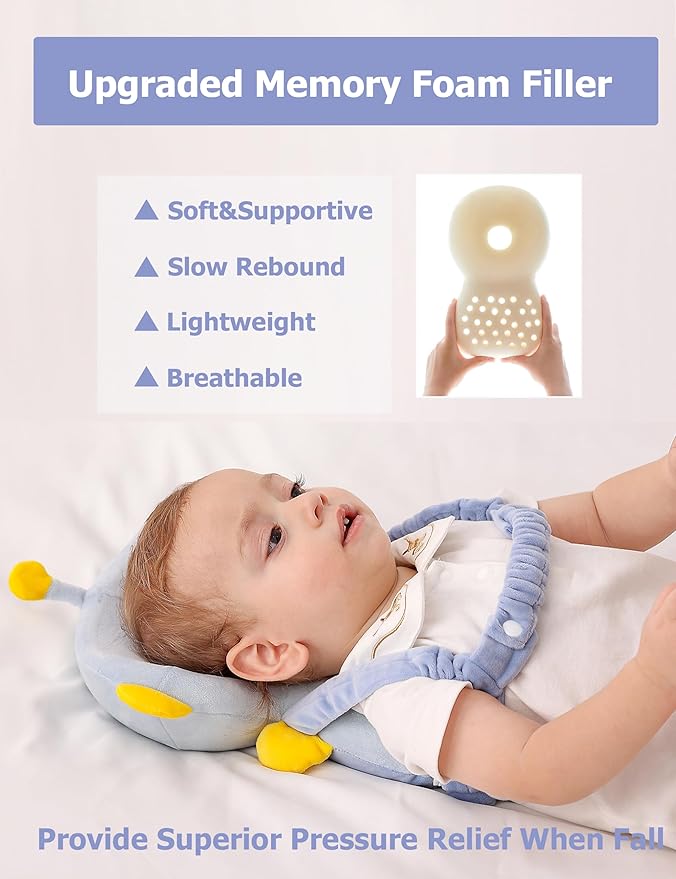 JunNeng Baby Head Protector Backpack Memory Foam, 3-Sided Fall Head Safety Protection, Blue Astronaut