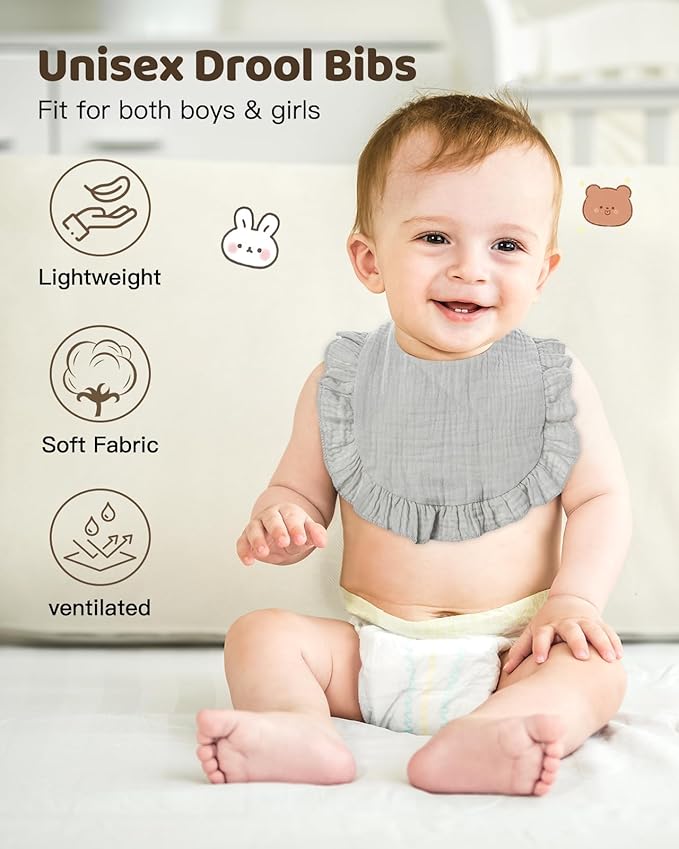 Lictin 8-Pack Muslin Baby Bibs - Bandana Drooling and Teething Bibs, Unisex Cotton