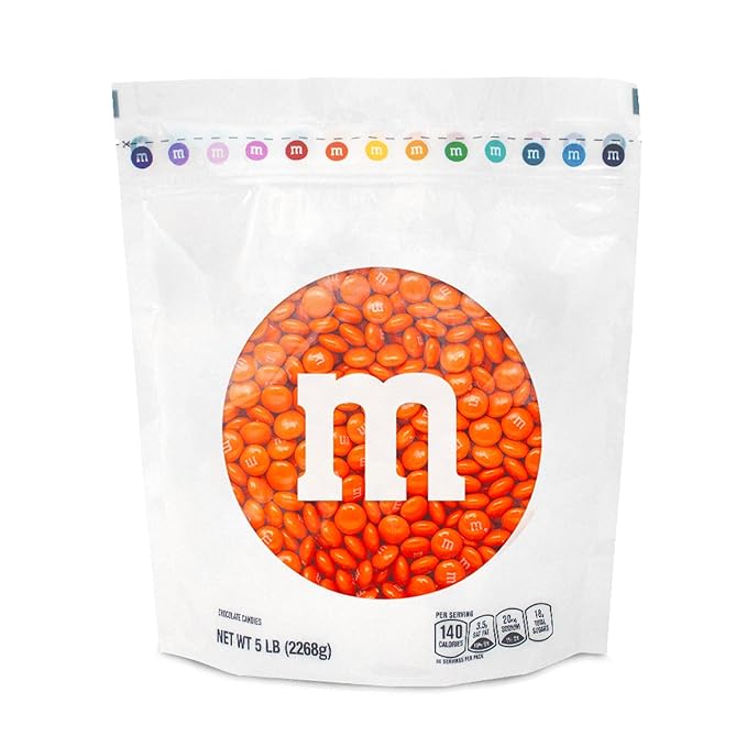 M&M’S WORLD Orange Milk Chocolate Candy, 5lbs of M&M'S in Resealable Pack for Candy Bars, Halloween Trick or Treat Favors, Birthday Parties, Dessert Tables & DIY Party Favors