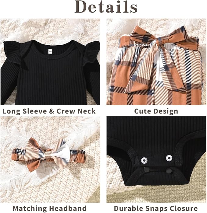 Aalizzwell Preemie Newborn Infant Baby Girls Clothes Ribbed Romper Bodysuit Pants Set Fall Winter Outfits