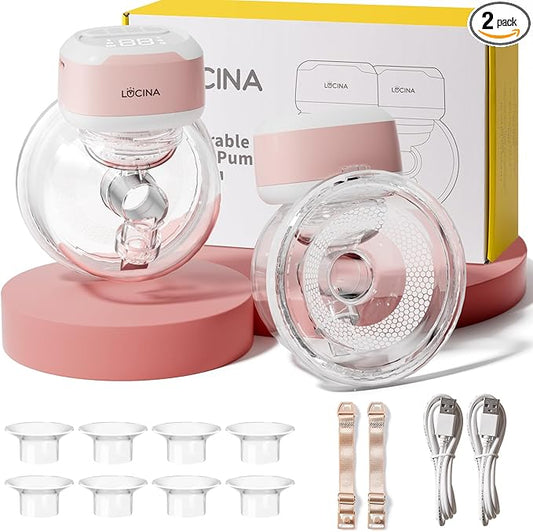Wearable Breastfeeding Pump Hands Free of Long Battery Life, Portable Electric Breast Pump with 3 Modes and 9 Levels, LED Display, Anti-backflow, 16/18/20/22/24mm Flanges & Inserts, 2 Pack (Pink)