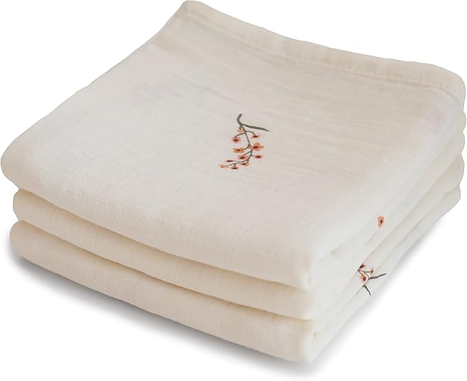 mushie Muslin Baby Cloths | 100% Organic Cotton | 23.5" x 23.5" (Flowers) 3-Pack