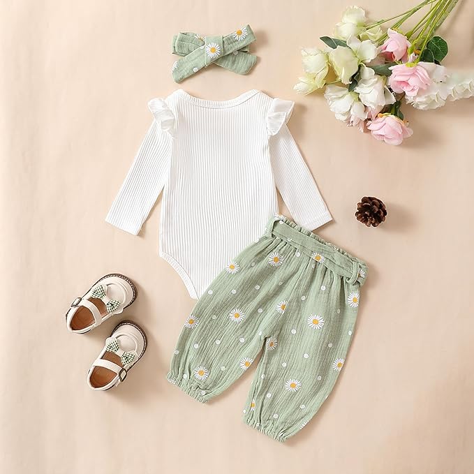 Mubineo Baby Girl Clothes Outfits Cute Flower Romper Daisy Pant Fall Winter Newborn Outfit Sets