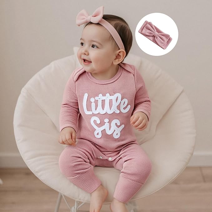 Newborn Baby Girls Rompers Knit Round Neck Long Sleeve Infant Fall Jumpsuits with Headband Coming Home Outfit