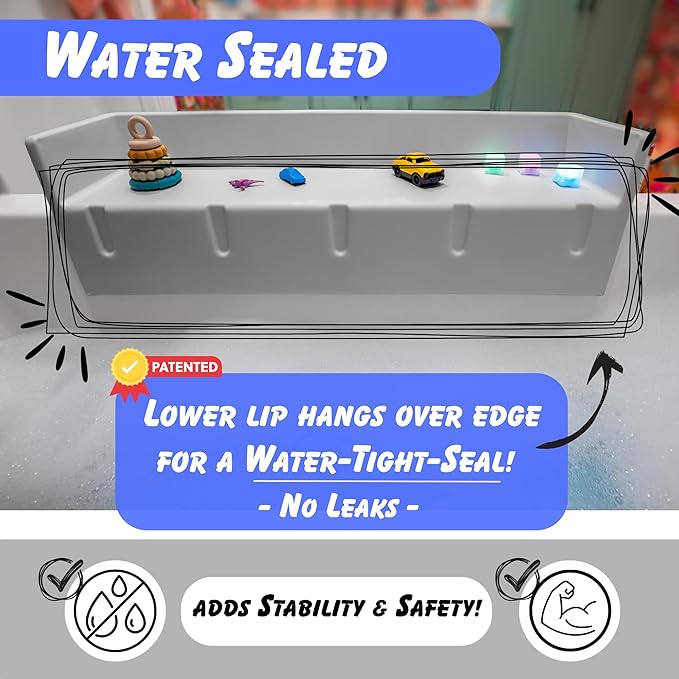 Tub Topper® Bathtub Splash Guard & Bath Shelf for Kids – Toddler Bath Tray, Bath Toys Storage & Ledge Organizer – Splash Guard for Bathtub with Suction Cups – Kids Bathroom Accessories (Gray)