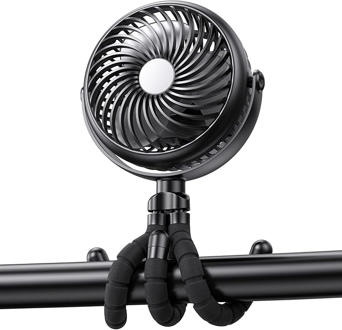 Portable Stroller Fan - 5000mAh Rechargeable Battery with Flexible Tripods, 360° Pivot, 20 Hrs Runing, Personal Fan for Cooling Outdoor Travel Beach Umbrella Wagon Crib Treadmill Car