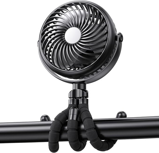 Portable Stroller Fan - 5000mAh Rechargeable Battery with Flexible Tripods, 360° Pivot, 20 Hrs Runing, Personal Fan for Cooling Outdoor Travel Beach Umbrella Wagon Crib Treadmill Car