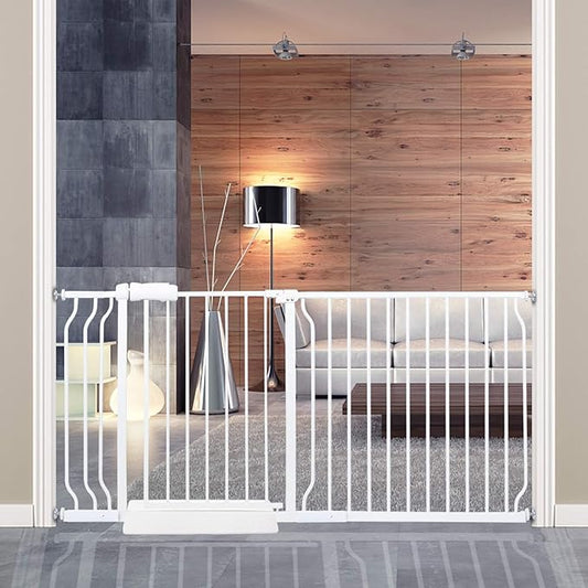 Extra Wide Baby Gate for Doorways Stairs Living Room Pressure Monuted Walk Through Safety Gate for Kids or Pets Dogs 62 Inch to 67 Inch Wide with Extensions