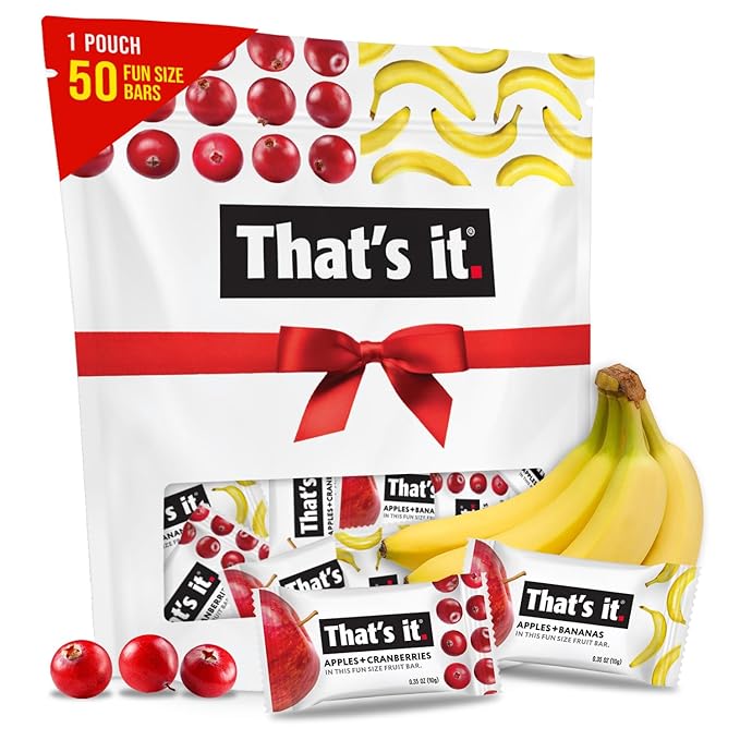 That’s It. Fun Size Fruit Bars Variety Pack(50 Pieces, 10g Each) With Apples + Bananas, Apples + Cranberries, Non-GMO, Paleo and Kosher Friendly, Gluten Free Breakfast Snacks
