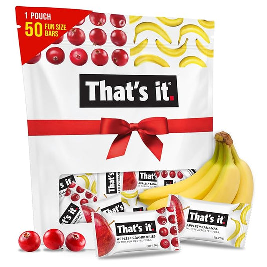 That’s It. Fun Size Fruit Bars Variety Pack(50 Pieces, 10g Each) With Apples + Bananas, Apples + Cranberries, Non-GMO, Paleo and Kosher Friendly, Gluten Free Breakfast Snacks