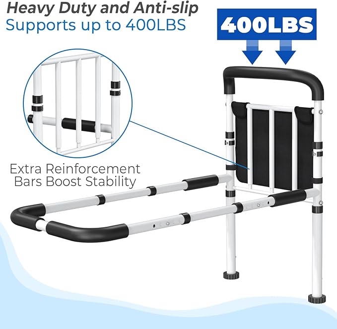 Bed Rails for Elderly Adults Safety - ASTM-Certified Adjustable Bed Cane with Non-Slip Ergonomic Handle & Storage Pocket, 2026 Upgrade 400 LBS Stable Bed Assist Rails for Seniors, Tool-Free