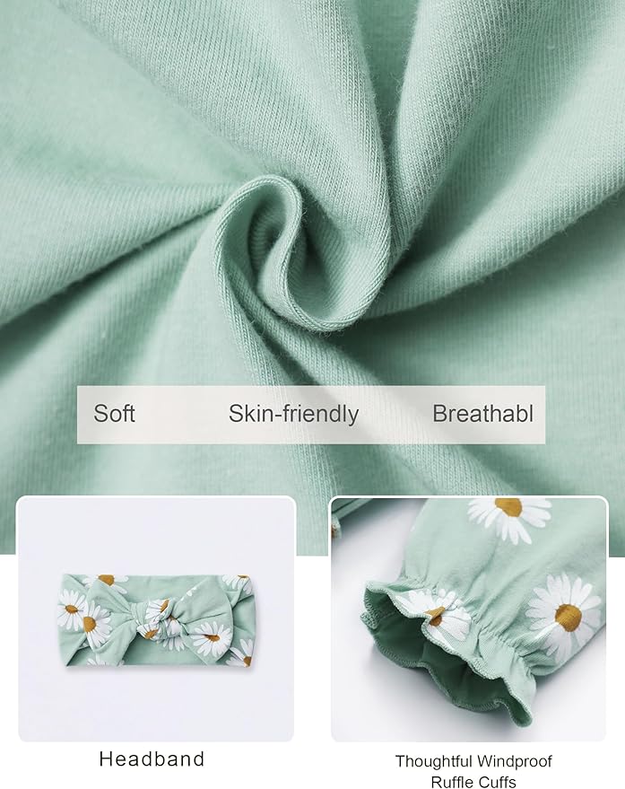 AGAPENG Newborn Girl Clothes Ruffle Letter Print Romper Infant Bell Bottom Jumpsuit Boho Baby Girl Clothes with Headband Hat