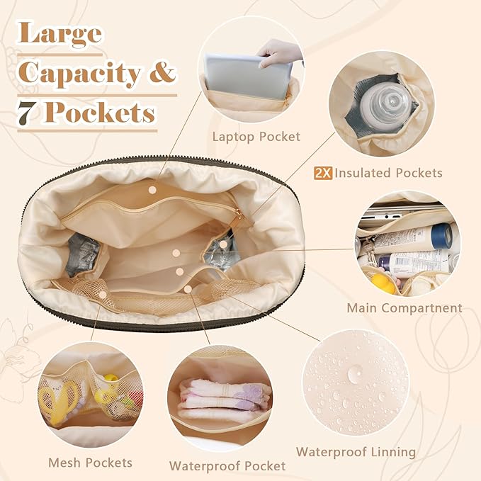 miss fong Diaper Bag Backpack - Baby Diaper Bag Neoprene Bag Large Capacity Neoprene Backpack with Diaper Changing Pad with 12 Pockets for Mom & Dad -Green