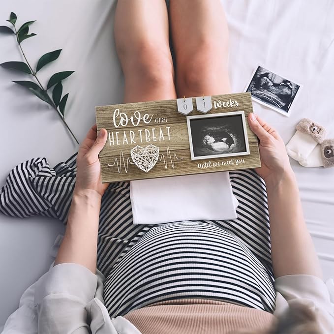 Baby Sonogram Picture Frame with Countdown Weeks - Standard 4"x3" Ultrasound Photo - Pregnancy Announcements Ideas - Gender Reveal Baby-Shower Gift - New Mom Expecting Parents to Be Keepsake Gifts