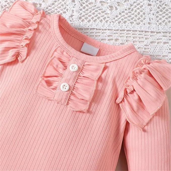 Newborn Baby Girl Clothes Infant Girl Outfits Long Sleeve Ruffle Romper + Floral Pants + Headband Set