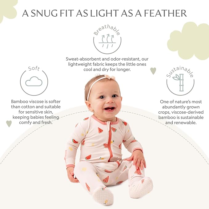 Bamboo Little Soft Baby Footie Pajamas, Baby Clothes, Newborn Sleepers, 95% Viscose and 5% Spandex, 0-24 Months