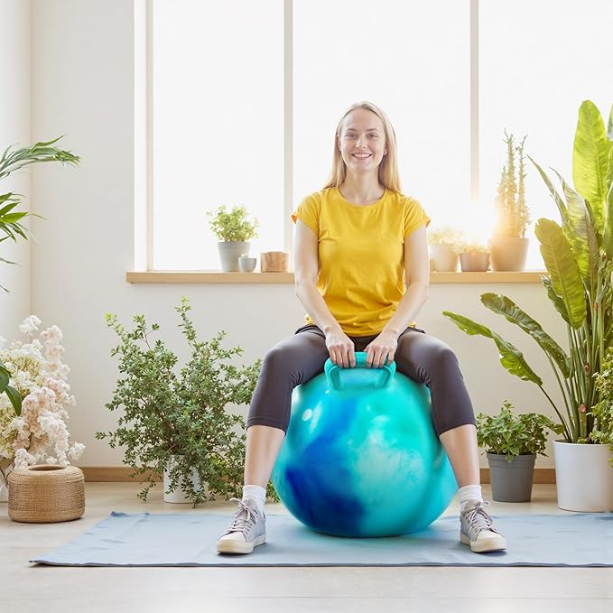 EVERICH TOY Hopper Ball for Adults & Teens 16+, 28 in Bouncy Ball with Handle, Sit On Hippity Hop Exercise with Air Pump, Active Play for Family Activities & Indoor/Outdoor Sports