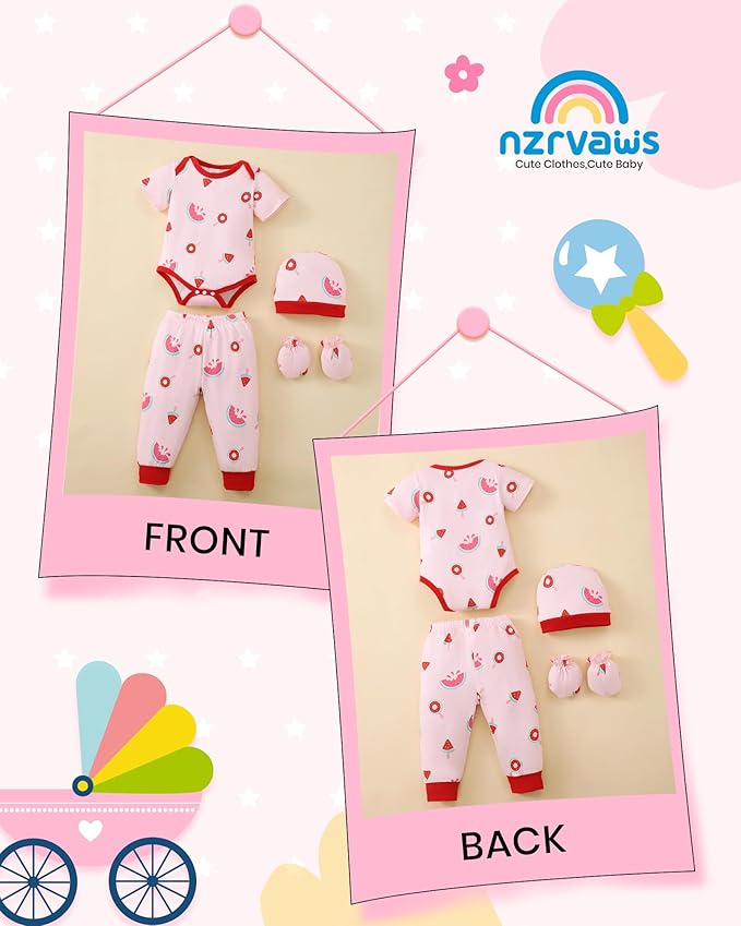 NZRVAWS Newborn Baby Boy Girl Clothes Unisex Infant Romper Pants Set Hat 4-Pack Outfits 0-12 Months 16 Pieces Toddler