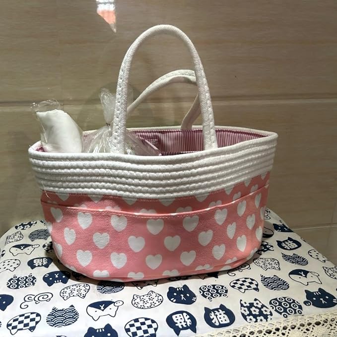 Pink Diaper Caddy Organizer for Baby Girl-Large Portable Diaper Caddy Basket for Changing Table-Diaper Organizer Caddy-Car Travel Tote Bag-Newborn Registry Baby Shower Basket for Diapers & Wipes