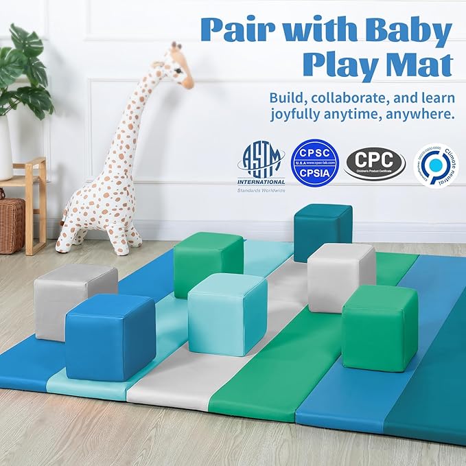 Foam Building Blocks for Toddlers：12-Pieces Wipeable Leather Stacking Cubes Kids - Large Soft Toys Play Set for Learning Construction Baby Preschool Daycare Therapy Birthday Gift (Modern)