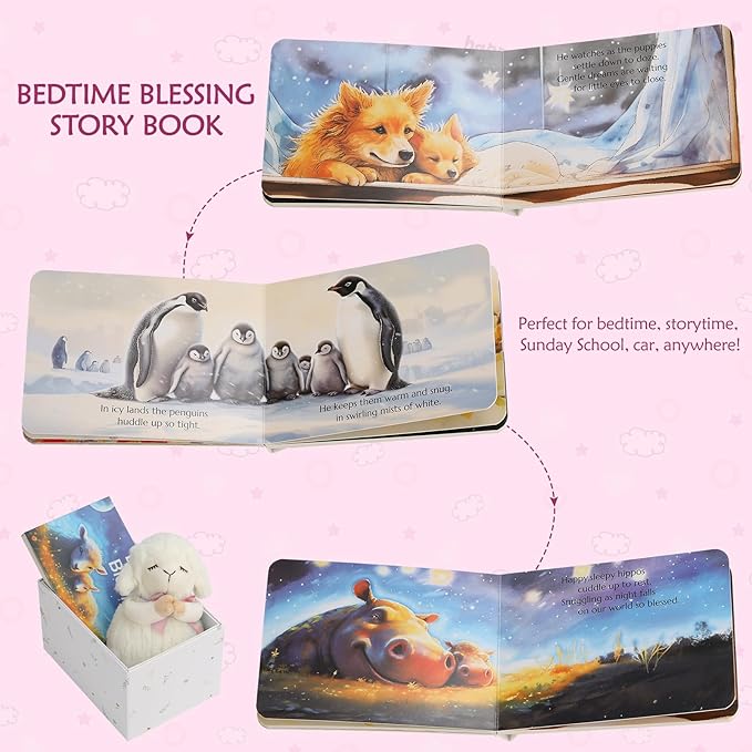 Baptism Gifts for Girls and Newborn Baby, Christening Gifts Set, 7" Praying Lamb Plush Toy and Bedtime Blessing Book in Keepsake Gift Box, Ideal Easter Gifts for Kids