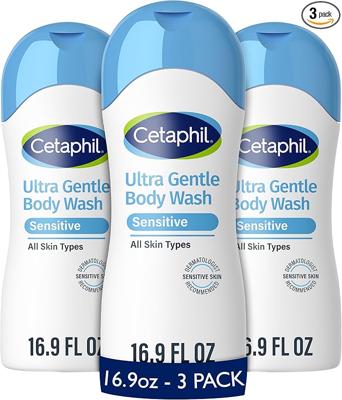 Cetaphil Ultra Gentle Refreshing Body Wash, For Dry to Normal, Sensitive Skin, 16.9oz Pack of 3, Aloe Vera, Calendula, Vitamin B5, Hypoallergenic, Paraben Free, Fragrance Free, Dermatologist Tested