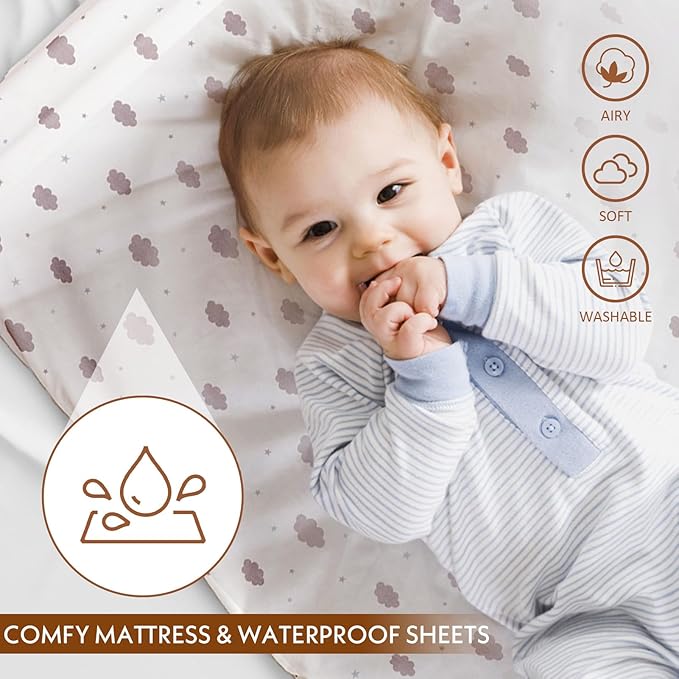 Baby Bassinet,Rocking Bassinet with Waterproof Sheet,3 in 1 Baby Bassinets Bedside Sleeper,6 Height Adjustable Bedside Bassinet for Newborn(Light Grey)