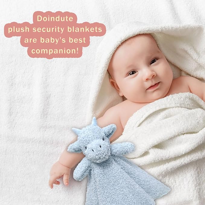 Baby Blue Dragon Soft Stuffed Animal Security Blanket, Plush Dinosaur Character Lovey Blanket, Baby Shower/Nursery Gift, Newborn Infant Toddler Snuggle Blankie for Boys Girls, 14 Inches