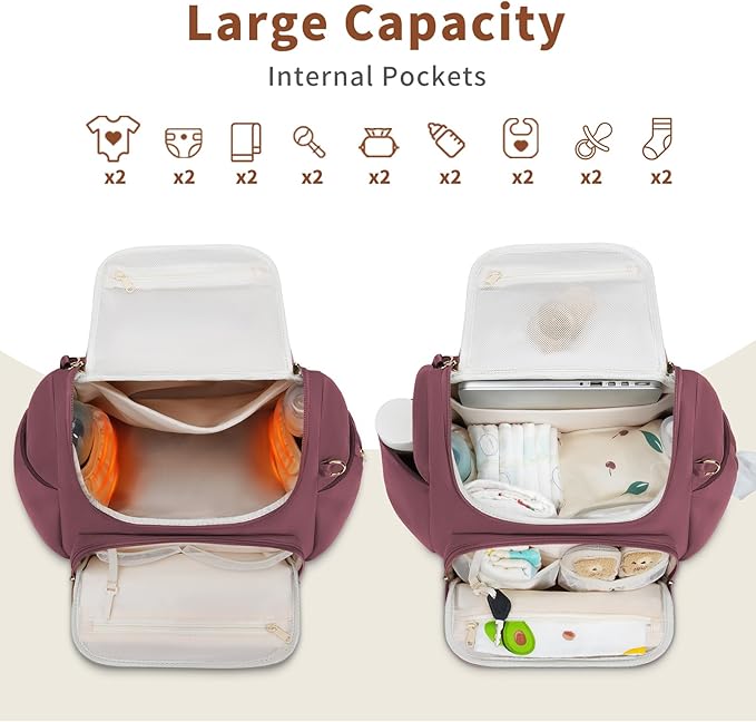 CEI-CEI Neoprene Diaper Bag Backpack Stylish Baby Maternity Bags Travel Tote for Mom with Insulated Pockets, Changing Pad, Stowable Shoulder Strap