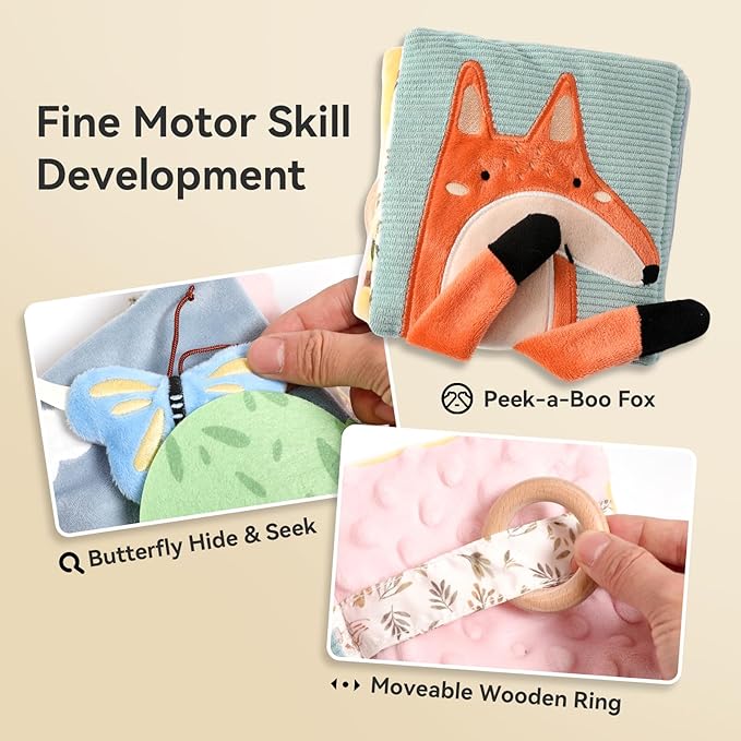 Soft Baby Book Sensory Books for Babies Newborn Infant Toys with Touch and Feel, Crinkle Pages, Mirror, Textures Early Learning Toy Gift for Tummy Time & Sensory Development