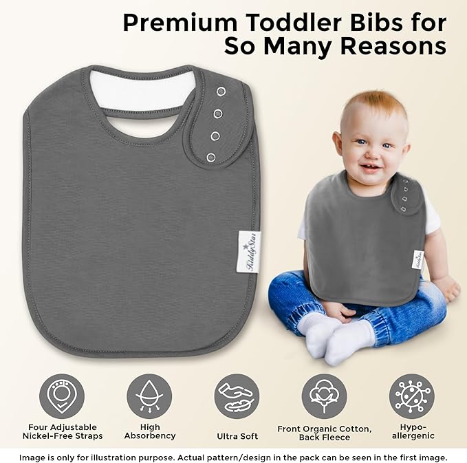 Organic Cotton Baby Bibs for Boys, Girls - Soft Drooling and Teething Bibs - Absorbent, Adjustable Bib for Toddlers