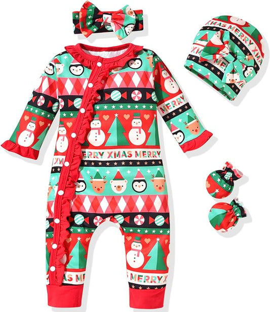 Aalizzwell Baby Girls Romper Outfit Fall Winter Clothes with Accessories