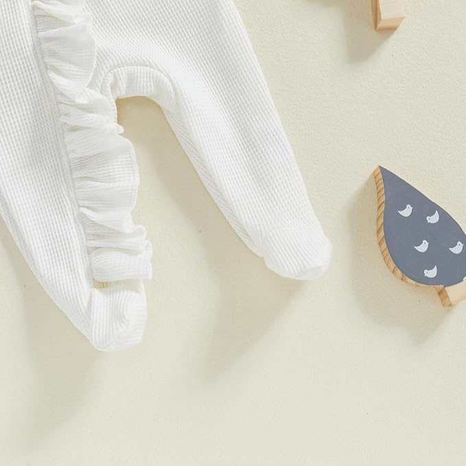 Fanvereka Newborn Infant Baby Girl Fall Outfit Romper 3 6 12 Months Girls Long Sleeve Full Length Zipper Footie Headband