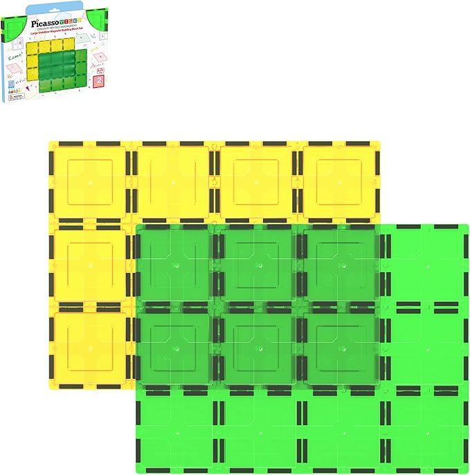 PicassoTiles Kids Toy Magnetic Building Blocks Magnet Tiles Supersized 2pc Large Stabilizer Base Jumbo XL Plate Foundation Education Construction Kit Engineering STEM Children Learning Stacking Set