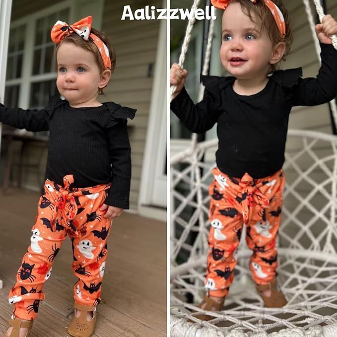 Aalizzwell Preemie Newborn Infant Baby Girls Clothes Ribbed Romper Bodysuit Pants Set Fall Winter Outfits