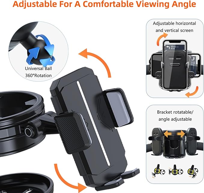 4-in-1 Universal Stroller Cup Holder – Adjustable Single/Double Cup & Phone Holder, 360° Rotatable, Anti-Slip Silicone Grip, Spill-Proof Design for Baby Strollers, bicycles,Wheelchairs, Shopping Carts