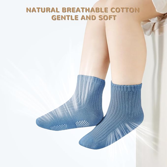Toddler Grip Socks Non Slip Crew Cute Seamless Cotton Socks for Baby Boys Girls Infants Kids 9 Pairs