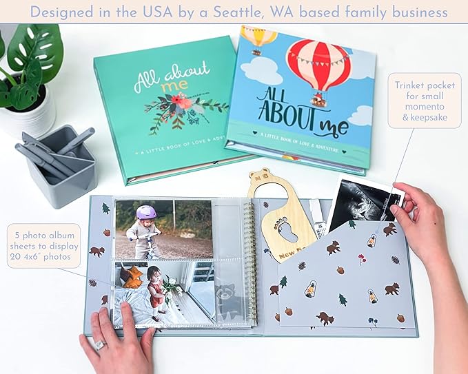 RubyRoo Baby Memory Book - Milestone Keepsake Baby Photo Album - First 5 Years Scrapbook Journal for Baby Boy or Girl - Pregnancy Gift for Baby Shower, Newborn Gender Neutral Record Book - Woodland