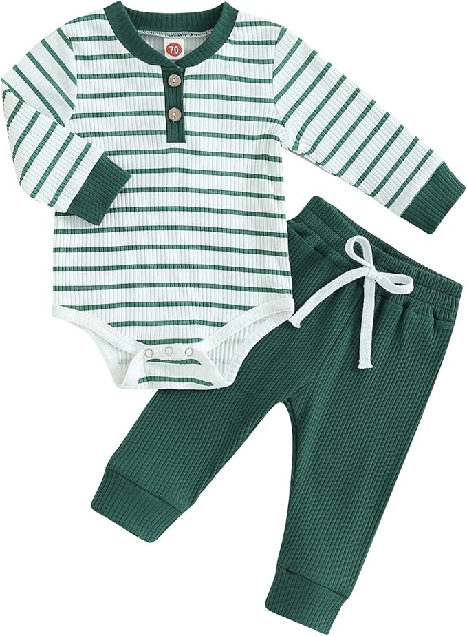 Newborn Baby Boy Girl Clothes Ribbed Knitted Long Sleeve Romper Pants Solid Cotton Infant Fall Winter Outfits 2Pcs