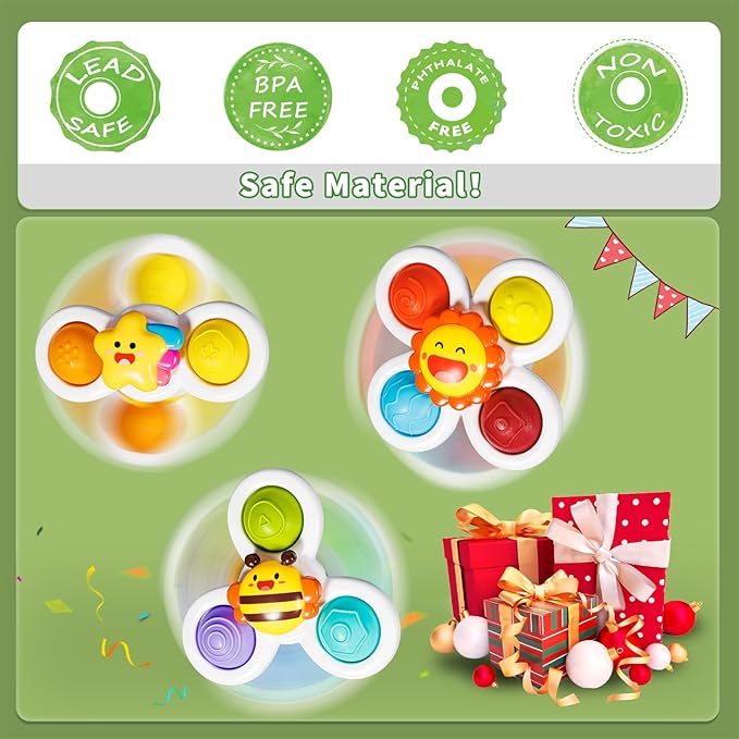ALASOU 3PCS Pop Suction Cup Spinner Toys for 1 Year Old Boy Girl|Novelty Spinning Tops Toddler Toys Age 1-2|Sensory Baby Bath Toy for Toddlers 1-3|12 18 Months Boy Birthday Gift for Infant