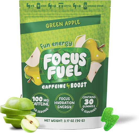 Energy Chews – Green Apple Flavor (15 Servings) – 100mg Caffeine + B12, Magnesium, Alpha GPC – Boost Focus & Energy – No Crash or Jitters