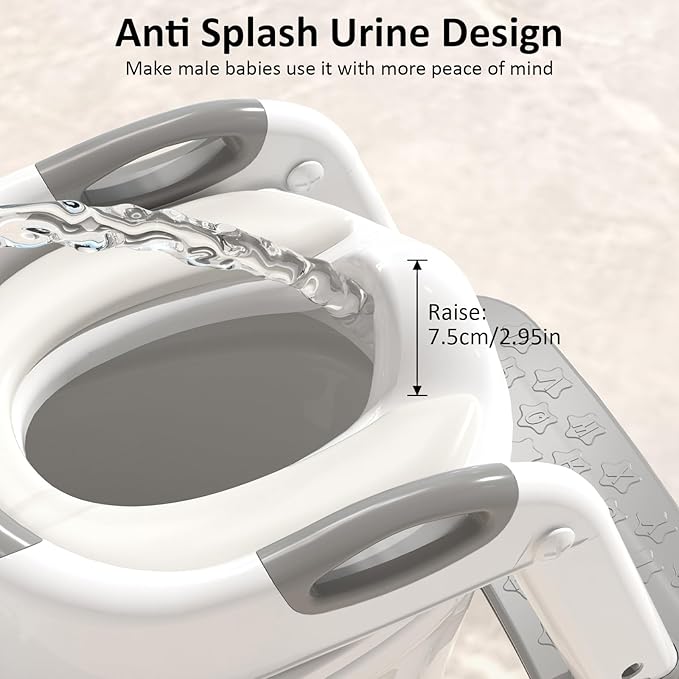 DEEKI Potty Training Seat Upgrade 2 in 1 Toddler Training Toilet Chair Potty Seat with Step Stool Ladder for Baby Kids Boys Girls(Grey)