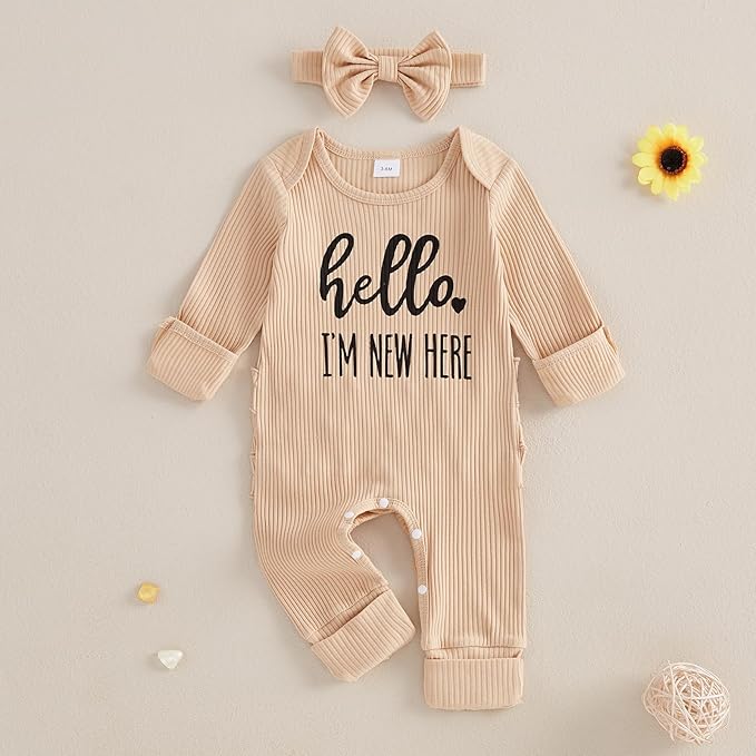 Newborn Girl Clothes Baby Girl Coming Home Outfit Zipper One-piece Outfits Ruffle Footie Bodysuit Jumpsuit Headband