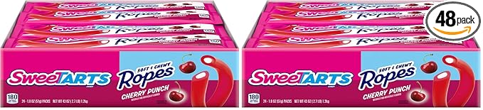 SweeTARTS Soft and Chewy Ropes, Cherry Punch Flavor, 1.8 Ounce Pouches (Pack of 48)