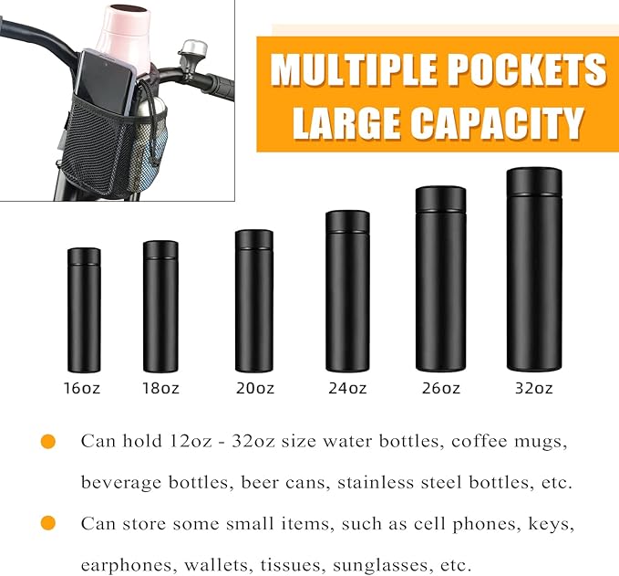 2 Pack Bike Cup Holder Bag Bicycle Handlebar Water Bottle Holder with Mesh Oxford Pocket Phone Drink Cup Holder for Mountain Bikes,Road Bikes,e-Bike,Kids Bikes,Wheelchairs,Cruisers, etc