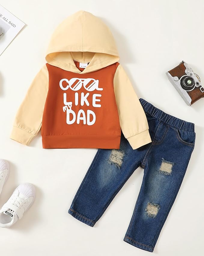 NZRVAWS Baby Boy Clothes Toddler Boy Outfit 2 3 4T 6 12 18 24 Month Fall Winter Hoodie Ripped Jeans Clothing