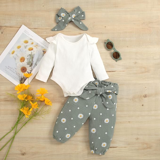 Mubineo Baby Girl Clothes Outfits Cute Flower Romper Daisy Pant Fall Winter Newborn Outfit Sets