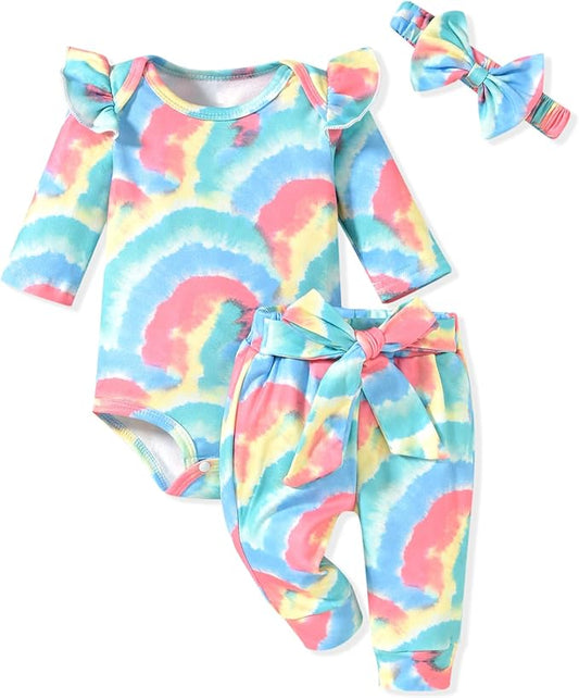 Aalizzwell Preemie Newborn Infant Baby Girls Clothes Ribbed Romper Bodysuit Pants Set Fall Winter Outfits