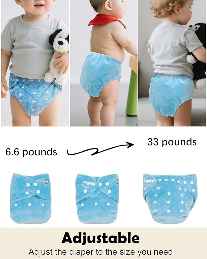 ALVABABY 6 Pack Baby Cloth Diapers Warm for Autumn and Winter with 6pcs 4-Layers Rayon from Bamboo Inserts,Cloth Diaper Covers Adjustable Washable Reusable for Baby Girls and Boys 6BMR01